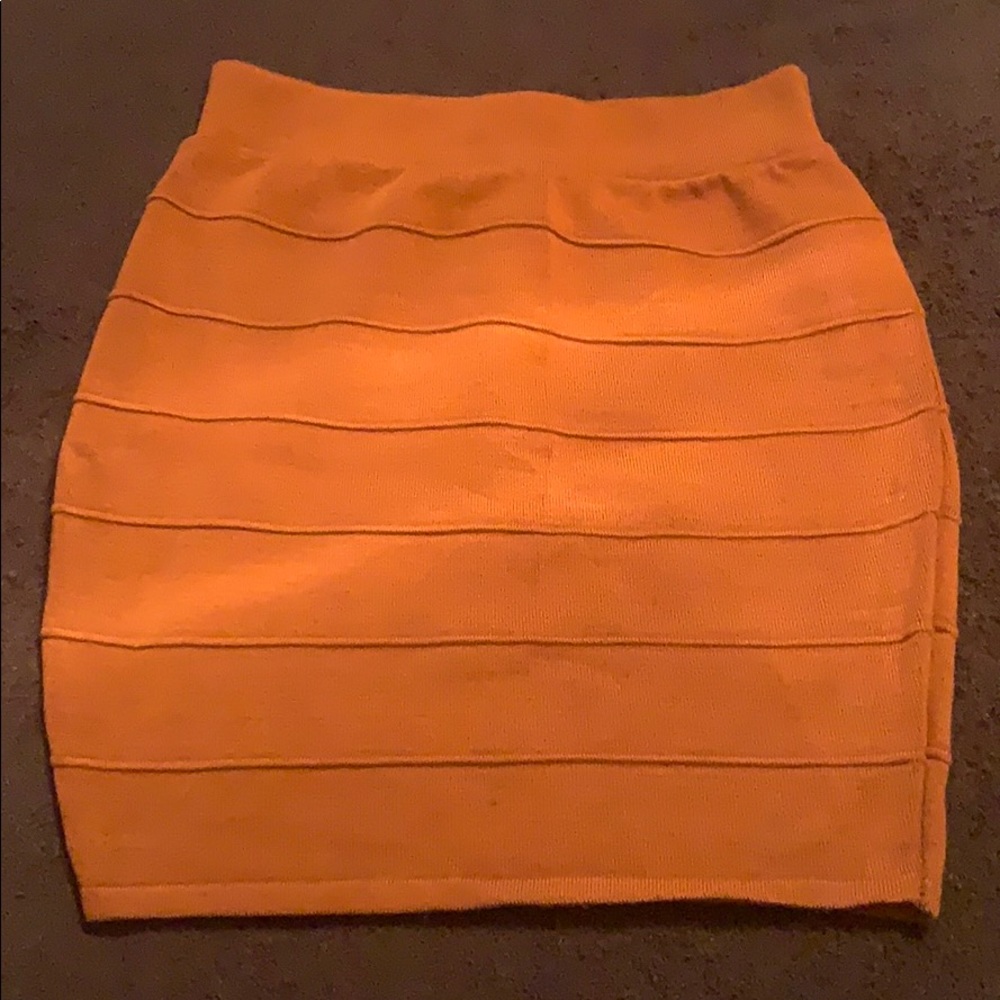 Burnt orange ribbed pencil skirt